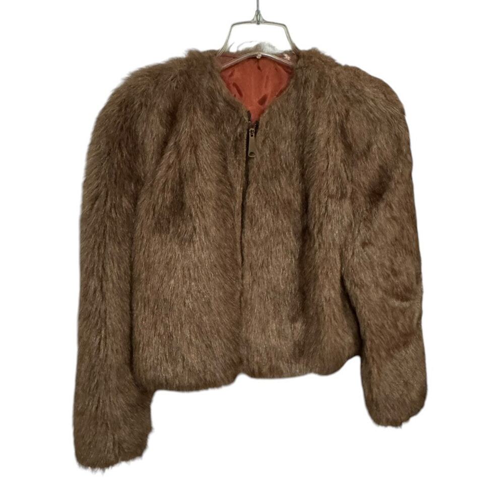 VTG Cropped Faux Fur (?) Jacket Ladies‎ IWGWU Garment Workers Union Winter READ